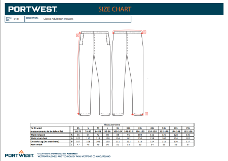 PORTWEST S441, Pantaloni în talie din poliester cu strat PVC, 210 g/mp [1]