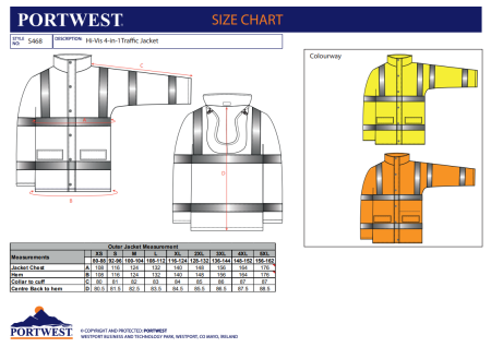 PORTWEST S468, Jachetă HI-VIS 5-in-1 din poliester 300D, 190 g/mp, vesta interioară detașabilă [1]