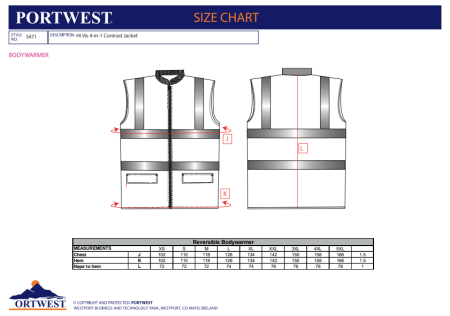 PORTWEST S471, Jachetă HI-VIS 4-in-1, din poliester 300D, 190 g/mp, căptușeală 60 g/mp, vestă interioară 200 g/mp [2]