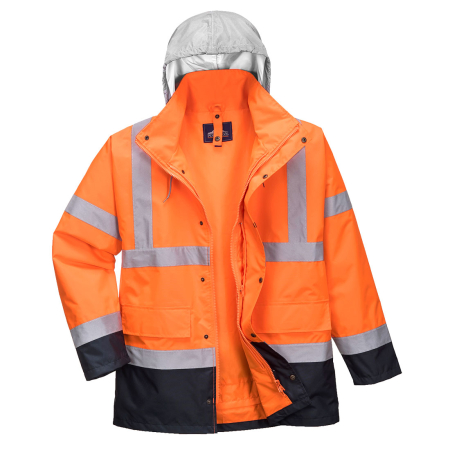 Jachete reflectorizante (HI-VIS) - PORTWEST S471, Jachetă HI-VIS 4-in-1, din poliester 300D, 190 g/mp, căptușeală 60 g/mp, vestă interioară 200 g/mp