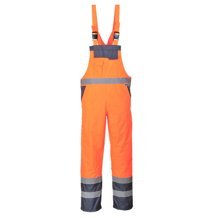 Pantaloni si salopete reflectorizante (HI-VIS) - PORTWEST S488, Pantaloni cu pieptar HI-VIS necăptușiți, din poliester 300D, 190 g/mp