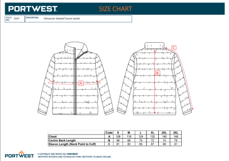 PORTWEST S547, Jachetă Ultrasonic Heated Tunnel, din poliester, 65 g/mp, căptușeală 55 g/mp, umplutură Insulatex Pro 260 g/mp [2]
