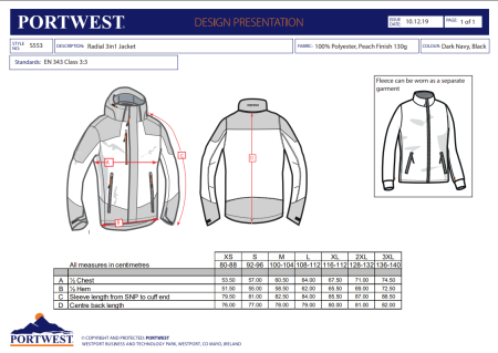 PORTWEST S553, Jachetă Radial 3-in-1, din poliester, 130 g/mp, cu fleece detașabil [1]