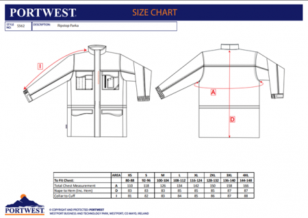 PORTWEST S562, Hanorac Parka RS impermeabil, poliester Ripstop strat superior PVC 250g, izolație termică 170g, captușeală 55g, finisaj Texpel™ Splash Eco [2]