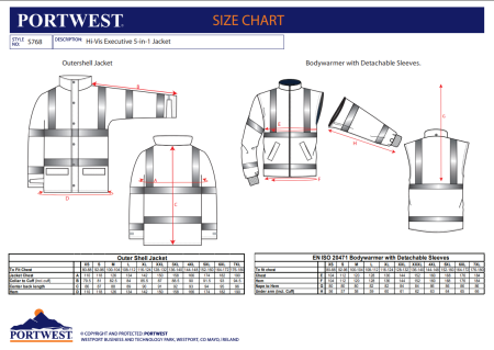 PORTWEST S768, Jachetă HI-VIS Executive 5-in-1, cu glugă ascunsă, din poliester 300D, 190 g/mp, căptușeală detașabilă 280 g/mp [1]