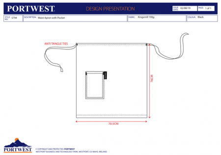 PORTWEST S794, Șorț scurt cu buzunar, Kingsmill Polycotton, 65% poliester / 35% bumbac, 190g [2]