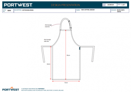 PORTWEST S840, Șorț clasic cu pieptar, 100% bumbac Kingsmill, 280 g/mp, 70.5 x 95 cm [2]