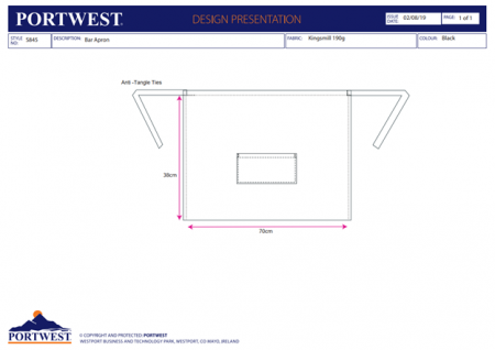 PORTWEST S845, Șorț Bar din Kingsmill 190g, 65% poliester / 35% bumbac, 70x38 cm, 1 buzunar, lavabil la 60°C [2]
