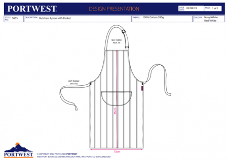 PORTWEST S855, Șorț măcelar cu buzunar, 100% bumbac, Kingsmill 280g, pentru industria alimentară [2]