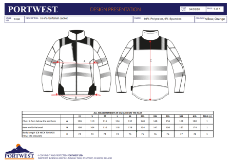 PORTWEST T402, Jachetă Softshell HI-VIS, fără glugă, din poliester și elastan, 310 g/mp [1]