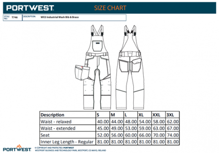 PORTWEST T746, Pantaloni cu pieptar cu spălare industrială, din policoton și elastan, 245 g/mp, colecția WX3 [1]