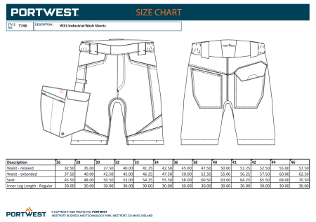 PORTWEST T748, Pantaloni scurți WX3 cu spălare industrială, din policoton elastic, 245 g/mp [1]