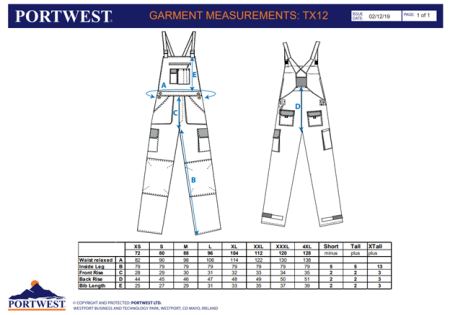 PORTWEST TEXO CONTRAST TX12, Pantaloni de lucru cu pieptar din bumbac și poliester, 245 g/mp [1]