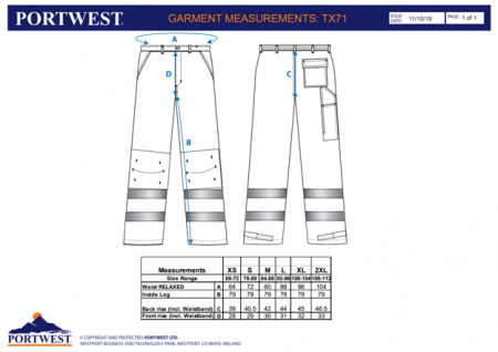 PORTWEST TX71, Pantaloni în talie HiVis Seville, din polibumbac, 245 g/mp [1]
