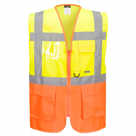 Veste reflectorizante (HI-VIS) - PRAGUE EXECUTIVE, Vestă HI VIS bicoloră din poliester,  124 g/mp, cu buzunare