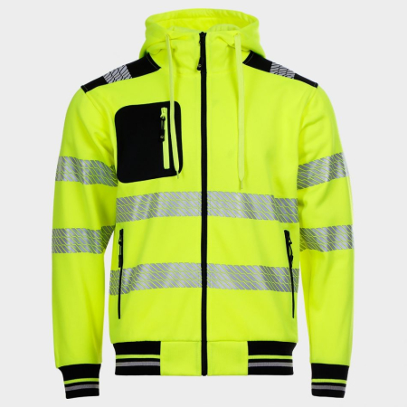 Jachete reflectorizante (HI-VIS) - PRISMA HV SWEATSHIRT 2.0, Jachetă HI-VIS cu glugă, din poliester 75% și bumbac 25%, căptușeală polar, 280 g/mp