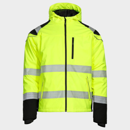 Jachete reflectorizante (HI-VIS) - PRISMA HV SOFTSHELL, Jachetă HI-VIS tip softshell cu glugă încorporată, poliester 100% și membrană TPU, 240 g/mp