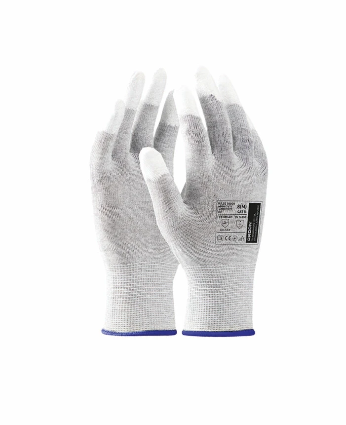 Protecție descărcări electrostatice (ESD) - PULSE TOUCH, Mănuși de protecție ESD din nylon și fibră de carbon, vârfuri imersate în poliuretan