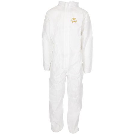 Combinezoane | Pantaloni Unică Folosință - PURA 1.5, Combinezon de protecție chimică din SMS polipropilenă cu glugă, 55 g/mp