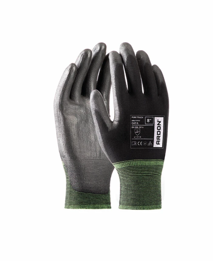 Mănuși de protecție - PURE TOUCH BLACK, Mănuși de protecție din nylon și poliester, imersate parțial în poliuretan
