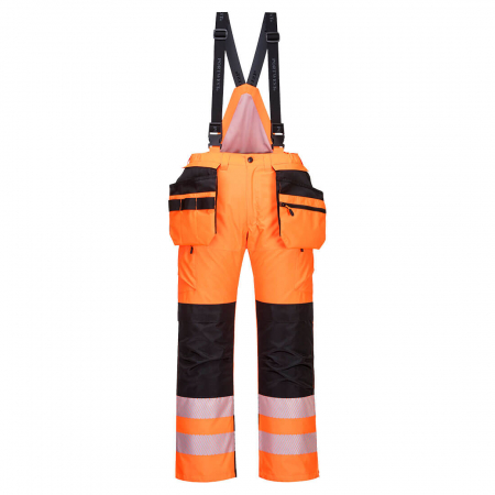 Pantaloni si salopete reflectorizante (HI-VIS) - PW3 - 351, Pantaloni cu pieptar de iarnă HI-VIS, din poliester Oxford, 300 g/mp, căptușeală termică 160 g/mp