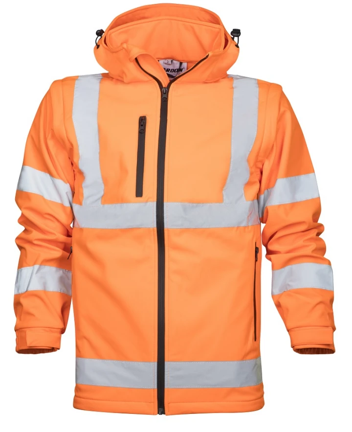 IMBRACAMINTE - REF501/REF502, Jachetă HI-VIS softshell cu mâneci și glugă detașabile din poliester și spandex, căptușeală micro polar