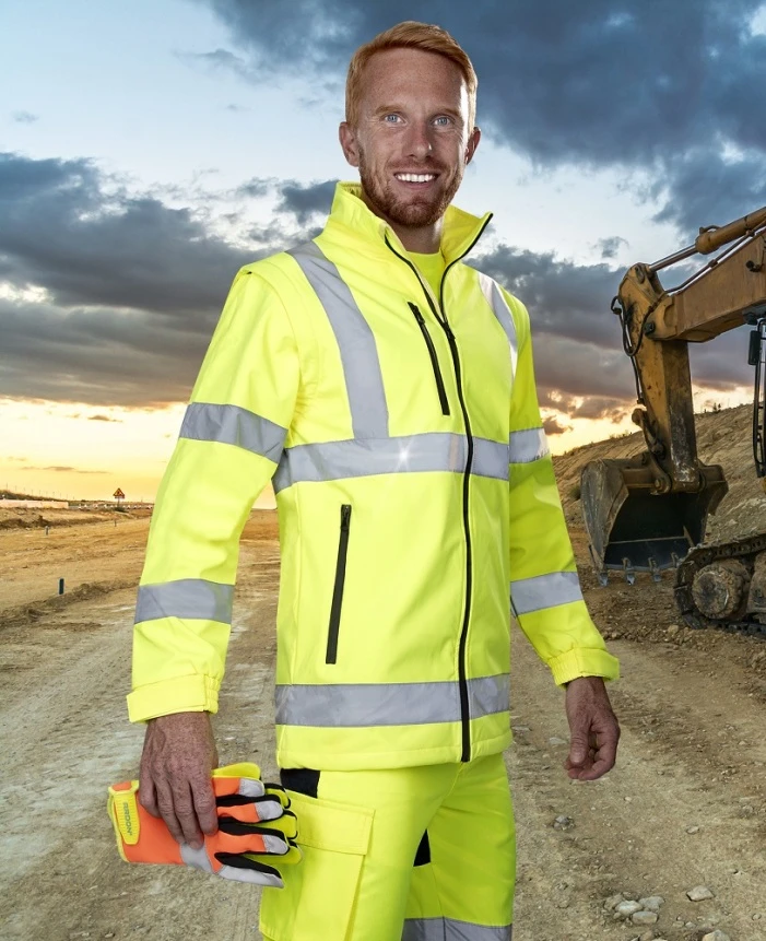 REF501/REF502, Jachetă HI-VIS softshell cu mâneci și glugă detașabile din poliester și spandex, căptușeală micro polar [0]