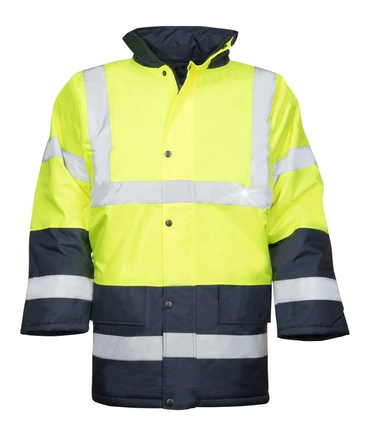 Jachete reflectorizante (HI-VIS) - REF601/602/603, Jachetă HI-VIS de iarnă cu glugă detașabilă din poliester 300D Oxford, vatelină termică 170 g/mp