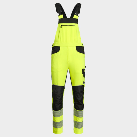 IMBRACAMINTE - REVOLT HV 4 STRETCH, Pantaloni cu pieptar de înaltă vizibilitate din poliester 100%, stretch mecanic, 280 g/mp, Clasa 2