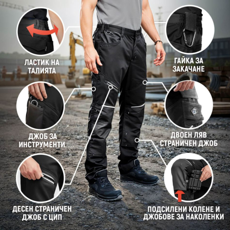 REVOLT 4STRETCH, Pantaloni de lucru din bumbac 57%, poliester 40% și spandex 3%, 240 g/mp [1]