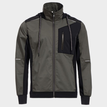 Jachete - REVOLT LIGHT STRETCH GREEN, Jachetă de lucru cu glugă detașabilă din amestec poliester-bumbac și T400 cu stretch mecanic, 160 g/mp