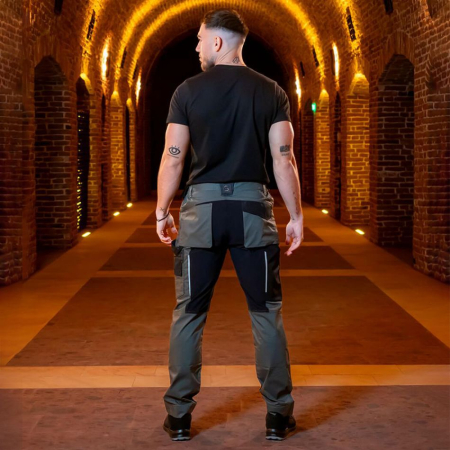 REVOLT LIGHT STRETCH GREEN, Pantaloni de lucru din poliester, bumbac și T400 cu stretch mecanic, țesătură ripstop, 160 g/mp [1]
