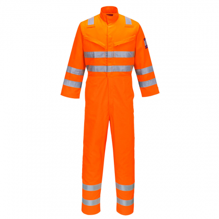 Combinezoane reflectorizante (HI-VIS) - PORTWEST MODAFLAME RIS MV91, Combinezon HI VIS antistatic (ESD), antichimic, ignifug din modacrilic, poliester și fibre carbon, 300 g/mp