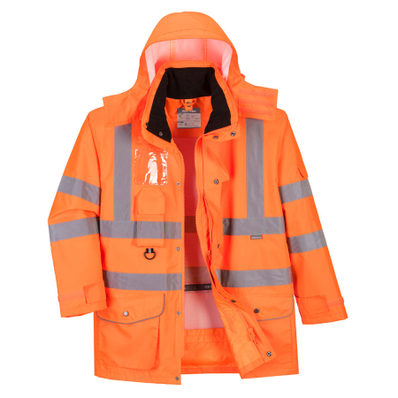 Pelerine | Jachete Impermeabile - RT27, Jachetă HI-VIS 7 în 1 cu glugă detașabilă din poliester 300D, țesătură Oxford, 190 g/mp