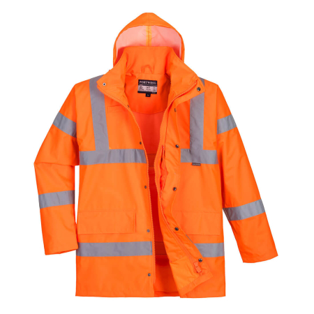 Jachete reflectorizante (HI-VIS) - RT60, Jachetă de ploaie HI-VIS cu glugă detașabilă din 100% poliester, țesătură Oxford 300D, 190 g/mp