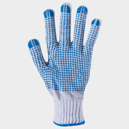 Mănuși Textile Simple - RULER, Manusi de lucru din poliester si bumbac cu aplicatii PVC albastre