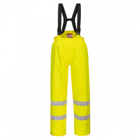 Pantaloni si salopete reflectorizante (HI-VIS) - BIZFLAME - S781, Pantaloni HI-VIS cu pieptar, din poliester tratat, 250 g/mp, căptușeală ignifugă din bumbac 170 g/mp