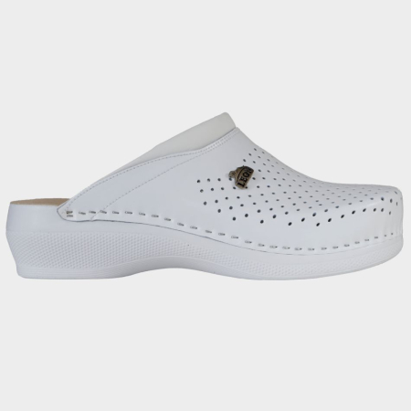 Pantofi - Saboti dame LEON, piele naturala cu design perforat, brant fix din piele