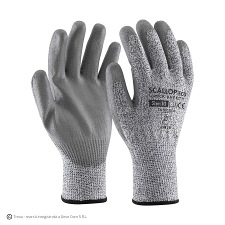 Protecție tăiere - SCALLOP-ECO, Mănuși de protecție rezistente la tăiere din HPPE, imersate în PU, versiune economică