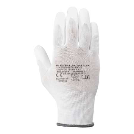 Mănuși de protecție - SENSOR WHITE, Mănuși de protecție din poliester tricotat, imersate în poliuretan pe degete și în palmă