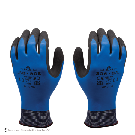 Mănuși Textile Imersate - SHOWA 306, Mănuși de protecție din nylon și poliester, imersate integral în spumă de latex și latex suplimentar în palmă