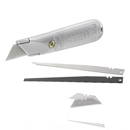 Scule și unelte - STANLEY, Cutter cu lamă trapezoidală + 2 lame ferăstrău