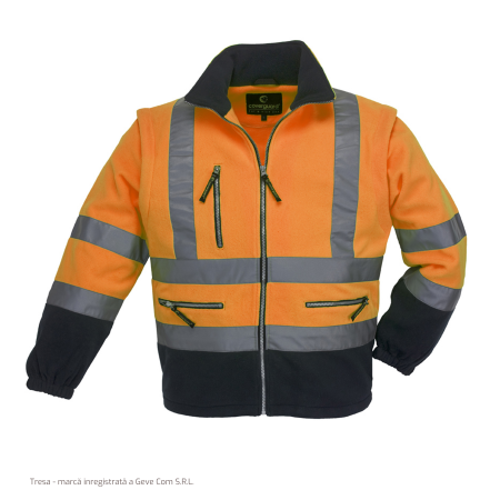 Îmbrăcăminte REFLECTORIZANTĂ (HI-VIS) - STATION, Jachetă termică HI-VIS, cu mâneci detașabile, din fleece 100% poliester 330 g/mp