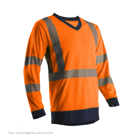 Îmbrăcăminte REFLECTORIZANTĂ (HI-VIS) - SUNO, Tricou hi-viz cu mâneci lungi, din tricot Bird-Eye 100% poliester, 140 g/mp, protecție UV UPF 50+