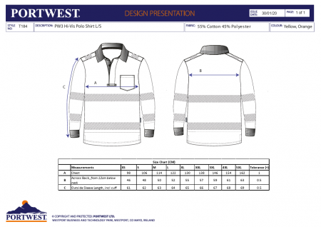 T184 PW3 HI-VIS, Tricou polo L / S din bumbac si poliester, cu maneca lunga [2]