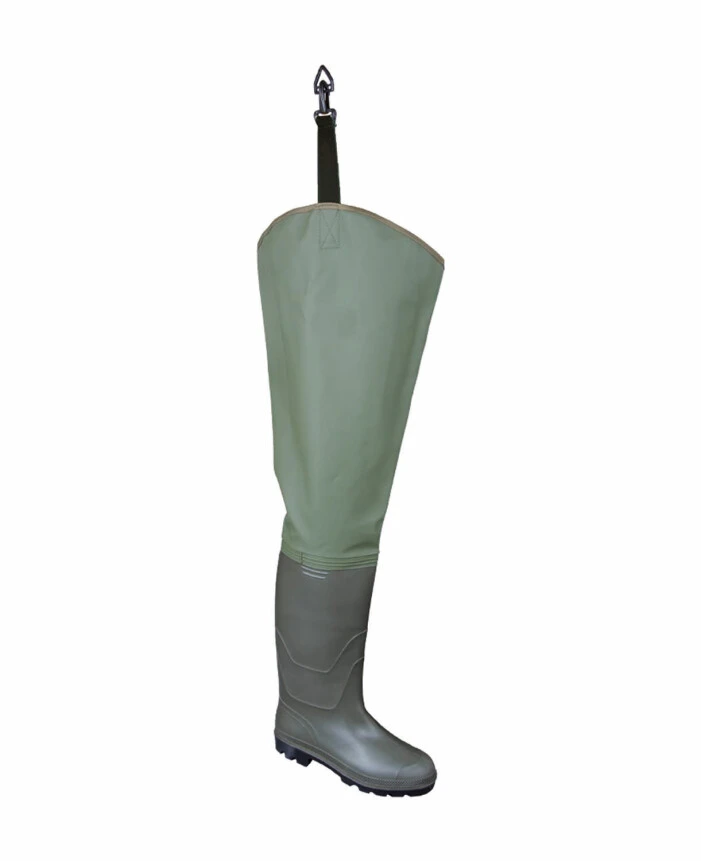 Cizme de lucru OB - THIGH WADERS OB, Cizme de pescuit până la coapsă din PVC verde, căptușeală nailon, impermeabilitate clasa 3