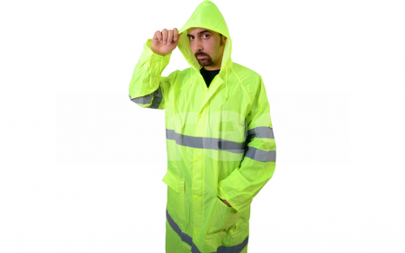 TRINIDAD / TOBAGO, Pelerină HI-VIS cu glugă încorporată. din poliester Oxford și membrană PVC, lungime 130 cm [4]