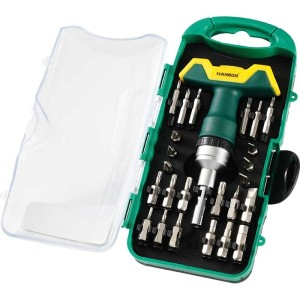 SCULE & MATERIALE - Trusă 24 biți crom-vanadiu cu adaptor și antrenor cu clichet