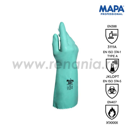 PROTECȚIA MÂINILOR - ULTRANITRIL, Mănuși de protecție chimică din nitril cu suport textil, lungime 36 cm, grosime 0,95 mm