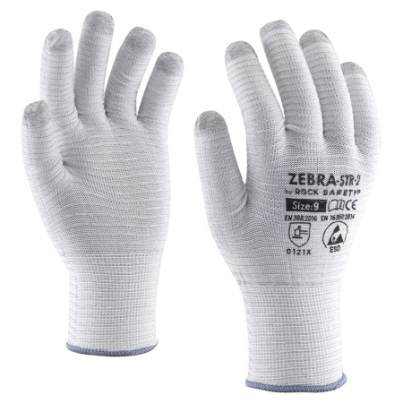 Protecție descărcări electrostatice (ESD) - ZEBRA-STR-2, Mănuși de protecție antistatice (ESD) din poliester cu dungi de carbon, neimersate